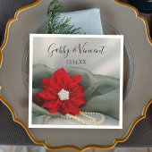 緑の冬の結婚式のポインセチアと真珠 スタンダードカクテルナプキン