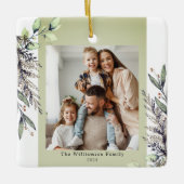 緑の冬の葉の写真クリスマス セラミックオーナメント (正面)
