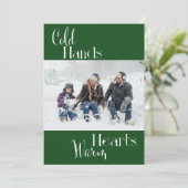緑の冷モダンたい手温かいハート家族の写真 シーズンカード (スタンド正面)
