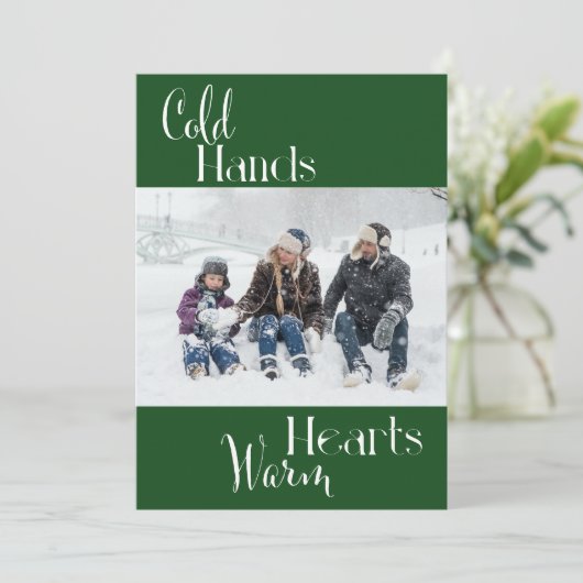 緑の冷モダンたい手温かいハート家族の写真 シーズンカード (スタンド正面)