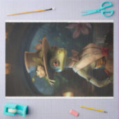 緑の切り離しドレスを着たレディークリケット 薄葉紙 (クラフト)