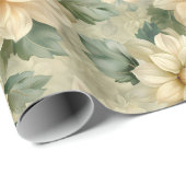 緑の切り離し付きダリア花柄 ラッピングペーパー (ロールコーナー)