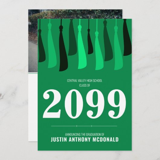 緑の列の房の写真卒業招待状 招待状 (正面/裏面)