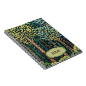 緑の刺繍された木離れ々の自然フォレストブルー ノートブック (右側)