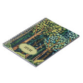 緑の刺繍された木離れ々の自然フォレストブルー ノートブック (左側)