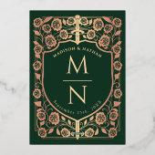 緑の剣と盾の紋章 結婚式 箔招待状 (裏面)