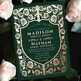 緑の剣と盾の紋章 結婚式 箔招待状