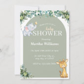 緑の動物の中性の赤ちゃんシャワー 招待状 (正面)