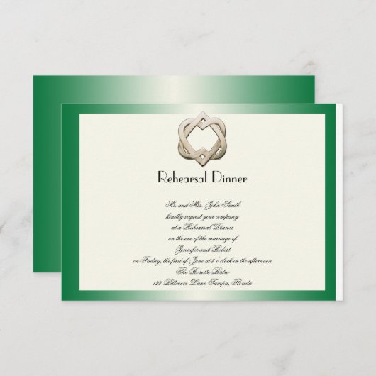 緑の勾配の結婚式のリハーサルのケルト族のハート 招待状 (正面/裏面)