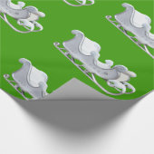 緑の包装紙の白いそり ラッピングペーパー (角)