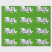 緑の包装紙の白いそり ラッピングペーパー (フラット)