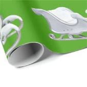 緑の包装紙の白いそり ラッピングペーパー (ロールコーナー)