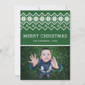 緑の北欧パターンのクリスマスフォト シーズンカード (正面)