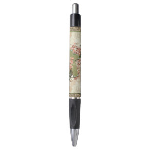 緑の十字とピンクの花のペン ボールペン
