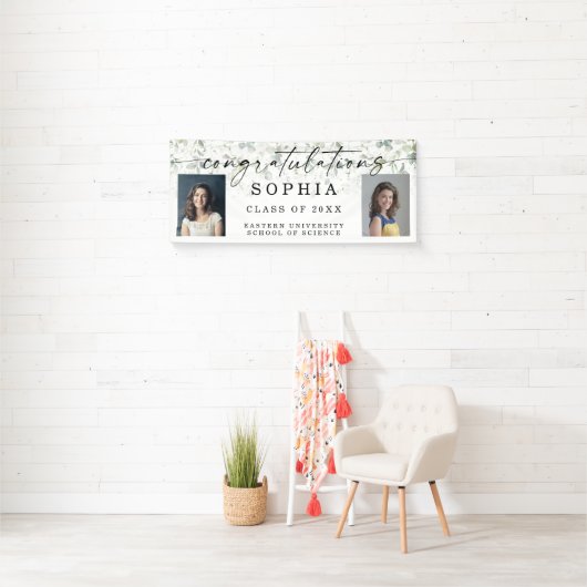 緑の卒業写真おめでとうバナー 横断幕 (インサイチュ)