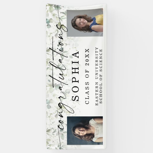 緑の卒業写真おめでとうバナー 横断幕 (縦)