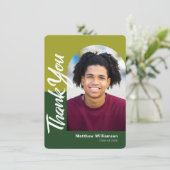 緑の卒業写真はっきりしたArchスクリプモダント サンキューカード (スタンド正面)