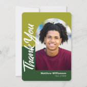 緑の卒業写真はっきりしたArchスクリプモダント サンキューカード (正面)