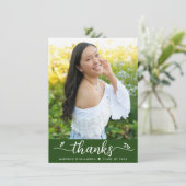 緑の卒業写真スモダンクリプトエレガントハート サンキューカード (スタンド正面)