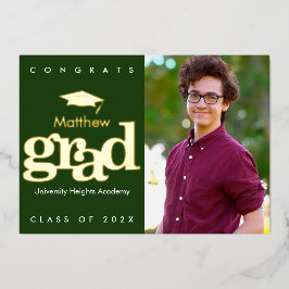 緑の卒業写真モダンキャはっきりしたップ実在金ゴールド 箔招待状