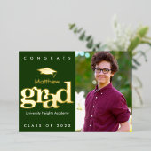 緑の卒業写真モダンキャはっきりしたップ実在金ゴールド 箔招待状 (立ち正面)