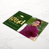 緑の卒業写真モダンキャはっきりしたップ実在金ゴールド 箔招待状 (回転した状態)