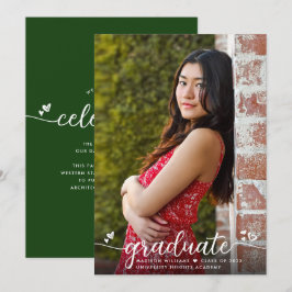 緑の卒業写真 現代のカリグラフィー ハート 案内状