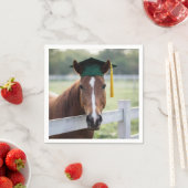 緑の卒業帽子をかぶった馬 スタンダードカクテルナプキン (インサイチュ)
