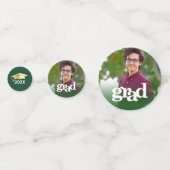 緑の卒業式3枚の写真モダンはっきりしたタイポグラフィ コンフェッティ (裏面)