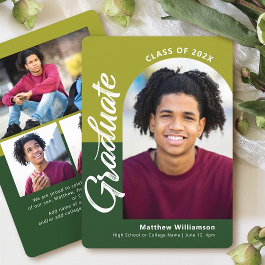 緑の卒業式4フォトアーはっきりしたチスクリプトモダン 案内状