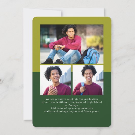 緑の卒業式4フォトアーはっきりしたチスクリプトモダン 案内状 (裏面)