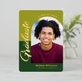 緑の卒業式4フォトアーはっきりしたチパーティー実在金ゴールド 箔招待状 (立ち正面)