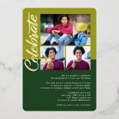 緑の卒業式4フォトアーはっきりしたチパーティー実在金ゴールド 箔招待状 (裏面)