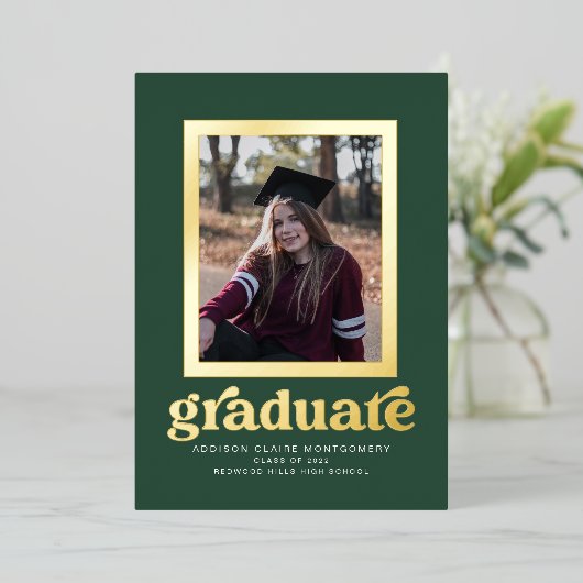 緑の卒業表明のフォイル・フレーム 箔招待状 (立ち正面)