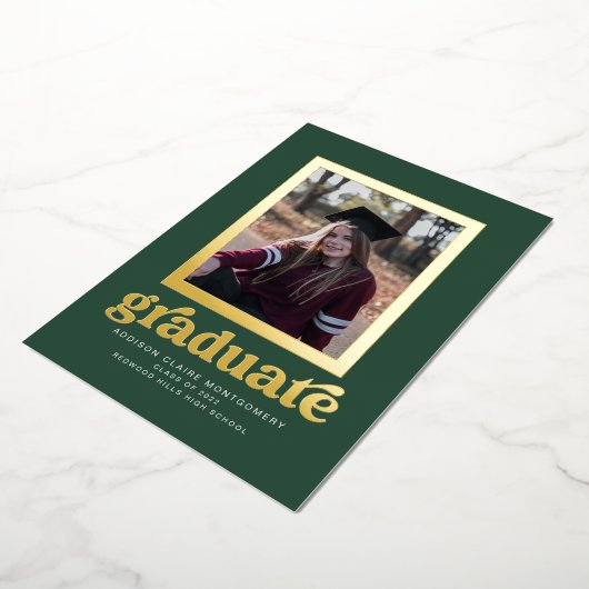 緑の卒業表明のフォイル・フレーム 箔招待状 (回転した状態)