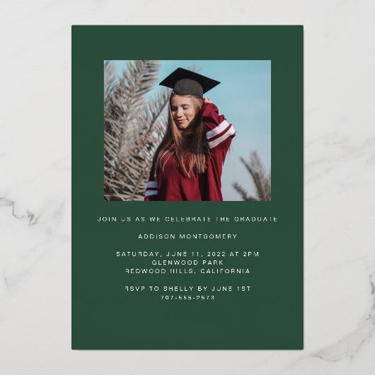 緑の卒業表明のフォイル・フレーム 箔招待状 (裏面)