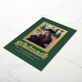 緑の卒業表明のフォイル・フレーム 箔招待状 (回転した状態)