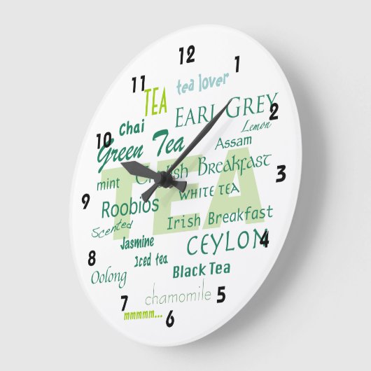 緑の単語の雲の茶恋人陰 ラージ壁時計 (傾斜)