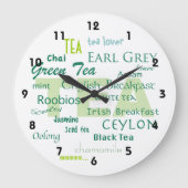 緑の単語の雲の茶恋人陰 ラージ壁時計 (正面)