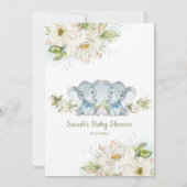 緑の双子ゾウ双子の男の子ベビースシャワー 招待状 (裏面)