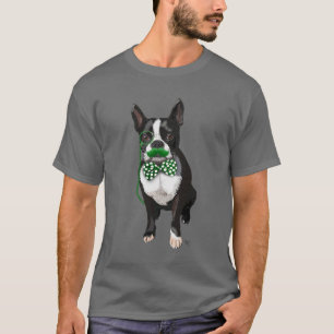 緑の口ひげが付いているボストンテリアおよびむらがある Tシャツ