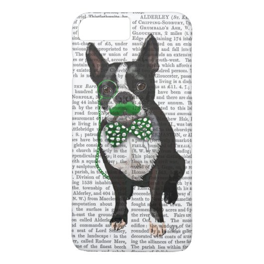 緑の口ひげと斑点のあるボストンテリア Case-Mate iPhoneケース (裏面)