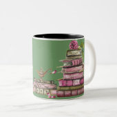 緑の古いブックライブラリフラワーツートーンコーヒーマグ ツートーンマグカップ (正面右)