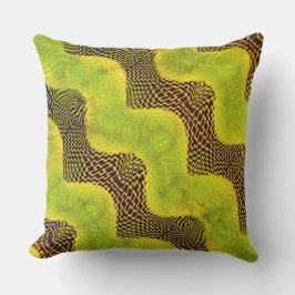 緑の古い曲線、茶色の背景に黄色の点 アウトドアクッション