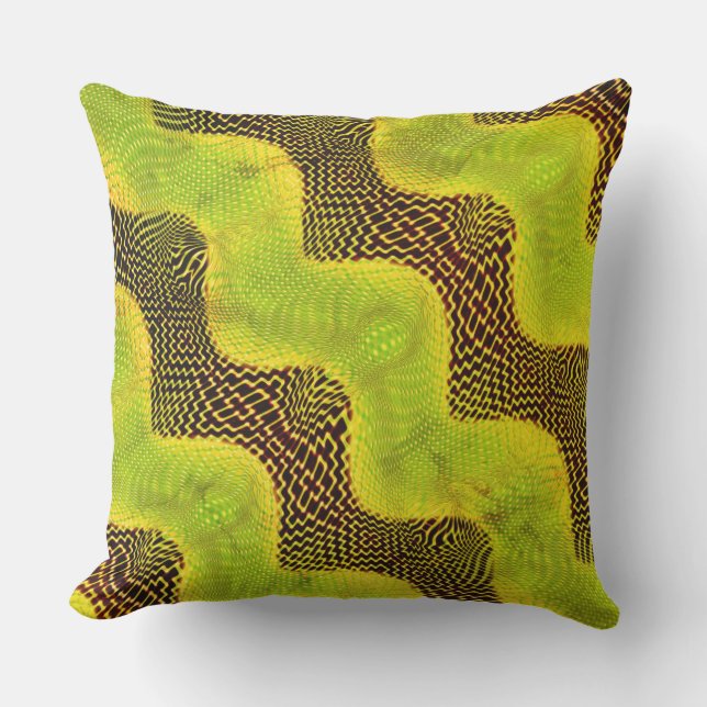 緑の古い曲線、茶色の背景に黄色の点 アウトドアクッション (正面)
