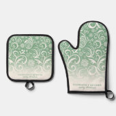 緑の可愛いクリスマスに雪の結晶が渦巻カスタムく 鍋つかみ&鍋敷きセット (正面)