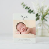 緑の台本名1枚の写真の誕生のお知らせ ポストカード (スタンド正面)