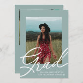 緑の台本2枚の写真卒業 招待状 (正面/裏面)