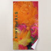 緑の名前のオレンジおよびショッキングピンクのビーチタオル ビーチタオル (正面)