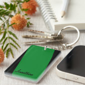緑の名前の矩形シンプルミニストライプマリストの キーホルダー (正面右)